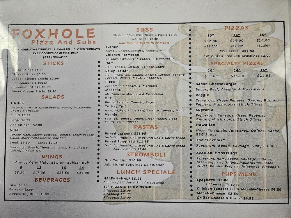 Foxhole Pizza and Subs Menu image 2
